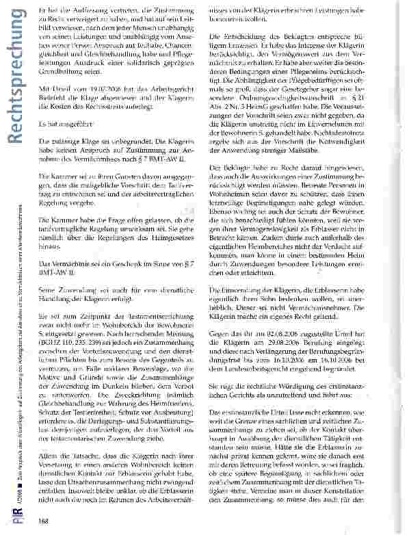 Vorschauseite 3: Zum Anspruch einer Altenpflegerin auf Zustimmung des Arbeitgebers zur Annahme eines Vermächtnisses einer Altenheimbewohnerin