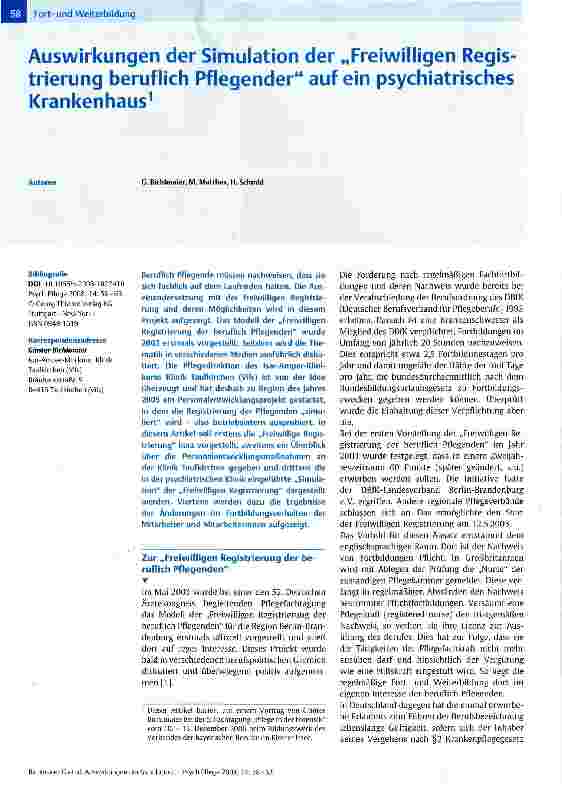 Vorschauseite 1: Auswirkungen der Simulation der „Freiwilligen Registrierung beruflich Pflegender auf ein psychiatrisches Krankenhaus