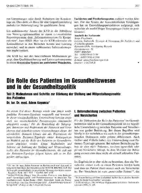 Vorschauseite 1: Die Rolle des Patienten im Gesundheitswesen und in der Gesundheitspolitik