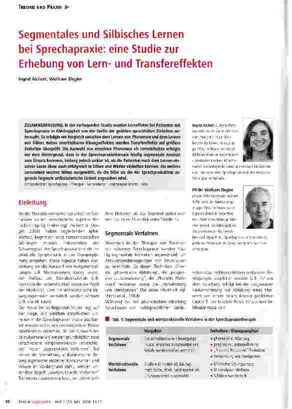 Vorschauseite 1: Segmentales und Silbisches Lernen bei Sprechapraxie: eine Studie zur Erhebung von Lernund Transfereffekten
