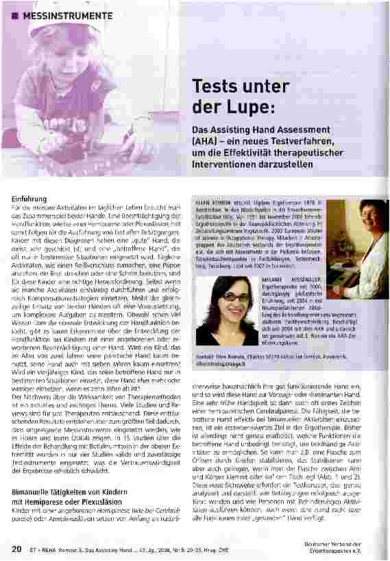Vorschauseite 1: Tests unter der Lupe: Das Assisting Hand Assessment (AHA) - ein neues Testverfahren, um die Effektivität therapeutischer Interventionen darzustellen