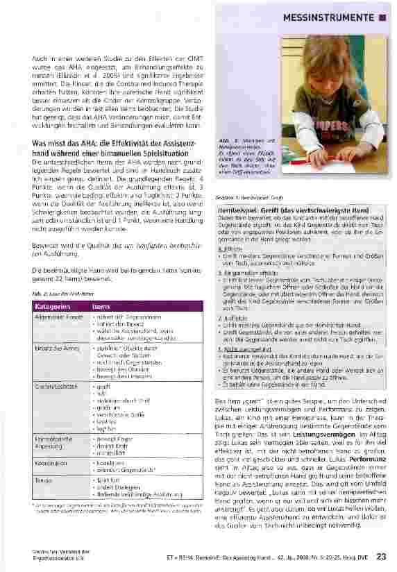 Vorschauseite 4: Tests unter der Lupe: Das Assisting Hand Assessment (AHA) - ein neues Testverfahren, um die Effektivität therapeutischer Interventionen darzustellen