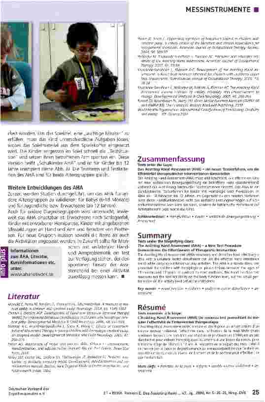 Vorschauseite 6: Tests unter der Lupe: Das Assisting Hand Assessment (AHA) - ein neues Testverfahren, um die Effektivität therapeutischer Interventionen darzustellen