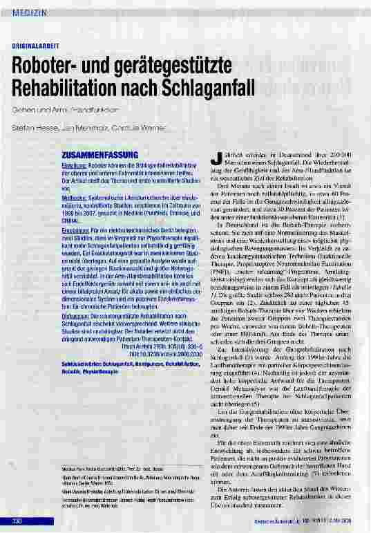 Vorschauseite 1: Roboterund gerategestutzte Rehabilitation nach Schlaganfall