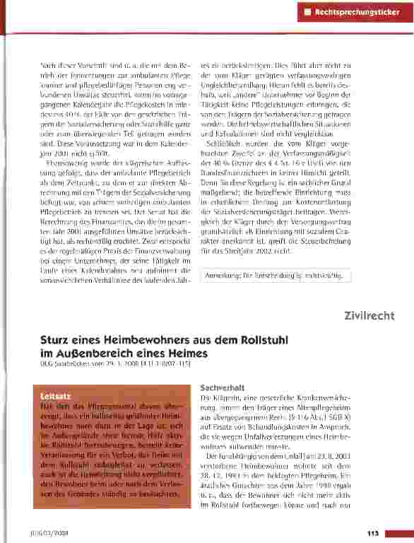 Vorschauseite 1: Sturz eines Heimbewohners aus dem Rollstuhl im Außenbereich eines Heimes