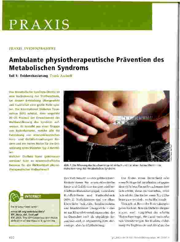 Vorschauseite 1: Ambulante physiotherapeutische Prävention des Metabolischen Syndroms-Teil 1: Evidenzbasierung