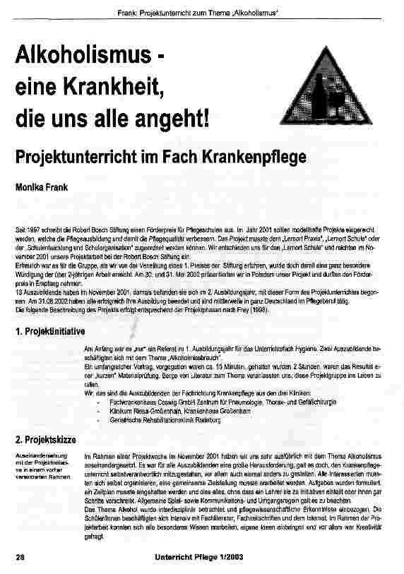 Vorschauseite 1: Alkoholismus -eine Krankheit, die uns alle angeht!