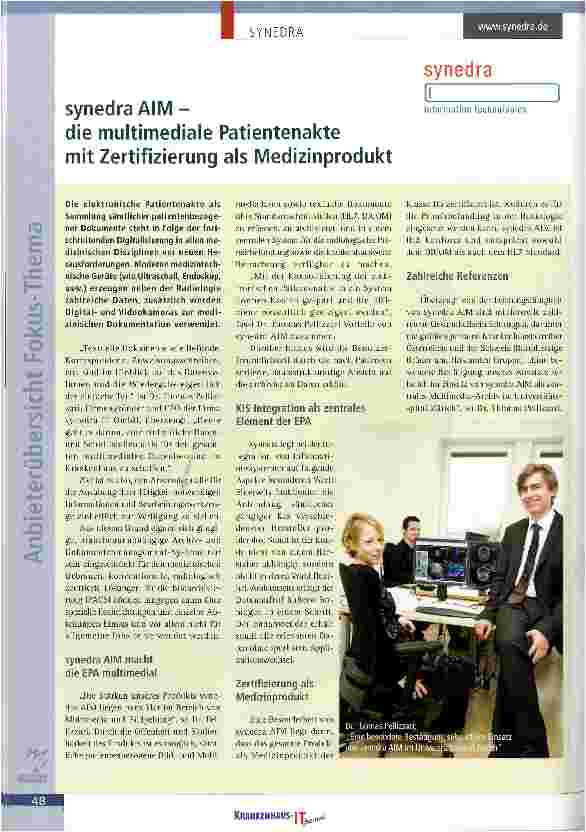 Vorschauseite 1: synedra AIM - die multimediale Patientenakte mit Zertifizierung als Medizinprodukt