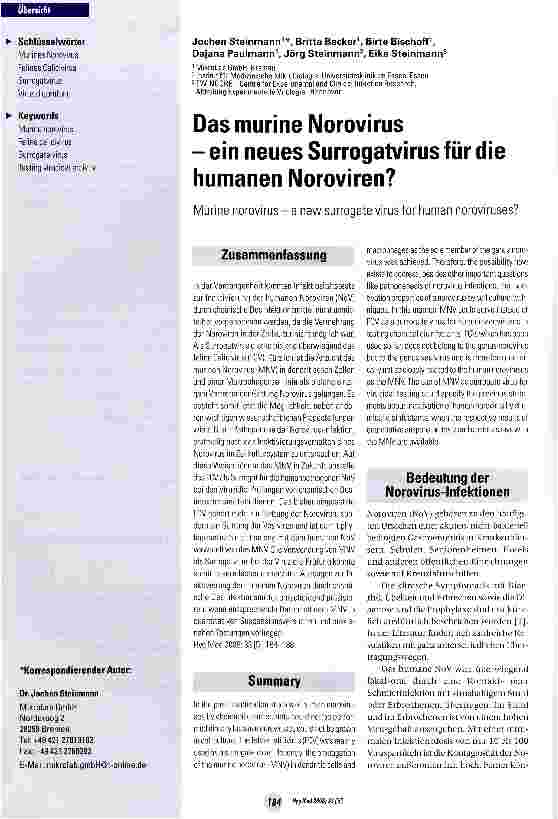 Vorschauseite 1: Das murine Norovirusein neues Surrogatvirus für die humanen Noroviren?