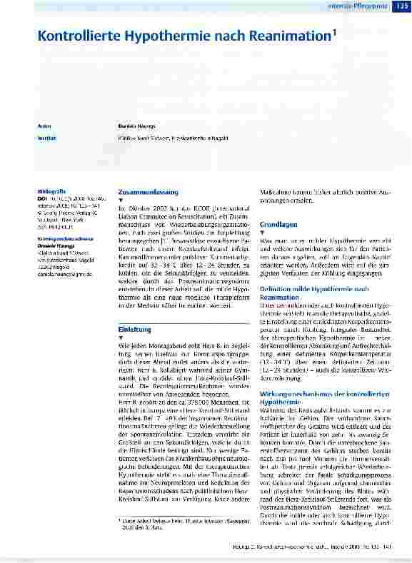 Vorschauseite 1: Kontrollierte Hypothermie nach Reanimation