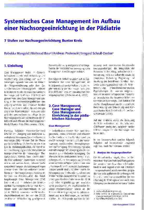 Vorschauseite 1: Systemisches Gase Management im Aufbau einer Nachsorgeeinrichtung in der Pädiatrie