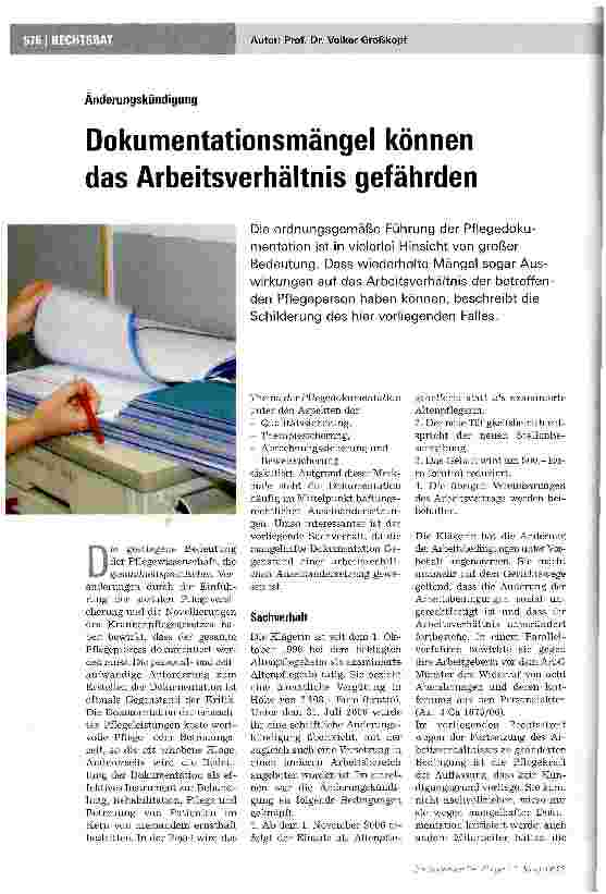 Vorschauseite 1: Dokumentationsmängel können das Arbeitsverhältnis gefährden