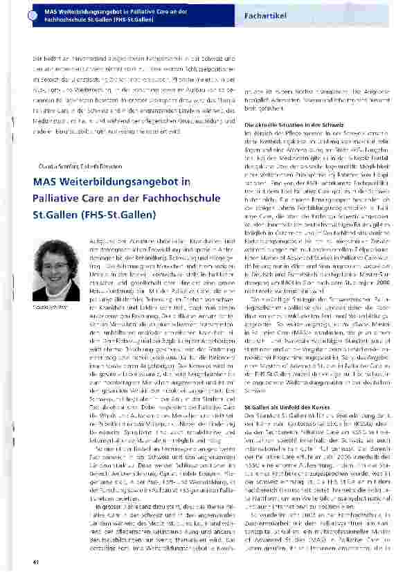 Vorschauseite 1: MAS Weiterbildungsangebot in Palliative Care an der Fachhochschule St. Gallen (FHS-St. Gallen)