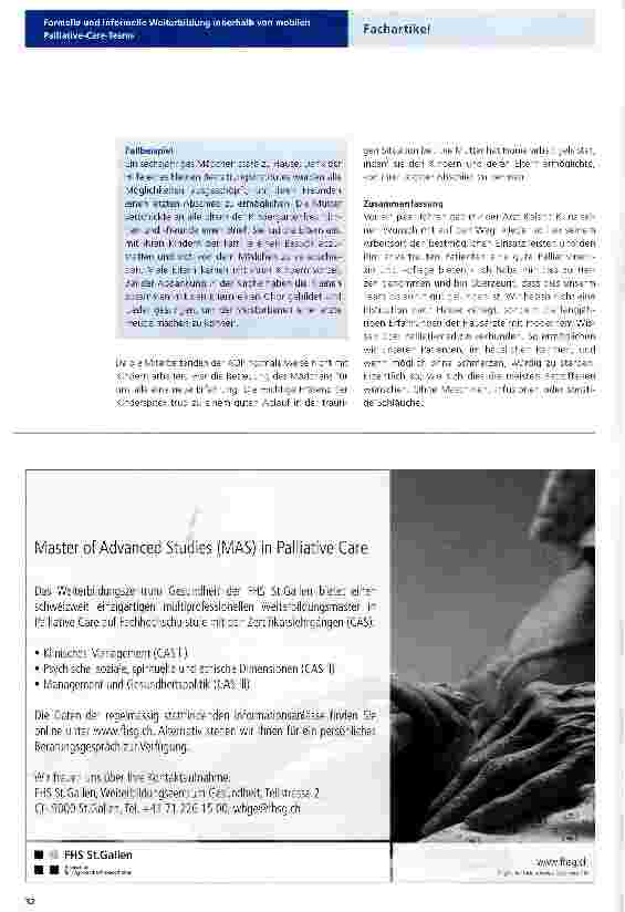 Vorschauseite 2: MAS Weiterbildungsangebot in Palliative Care an der Fachhochschule St. Gallen (FHS-St. Gallen)