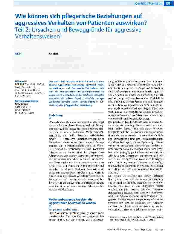 Vorschauseite 1: Wie können sich pflegerische Beziehungen auf aggressives Verhalten von Patienten auswirken? Teil 2: Ursachen und Beweggründe für aggressive Verhaltensweisen