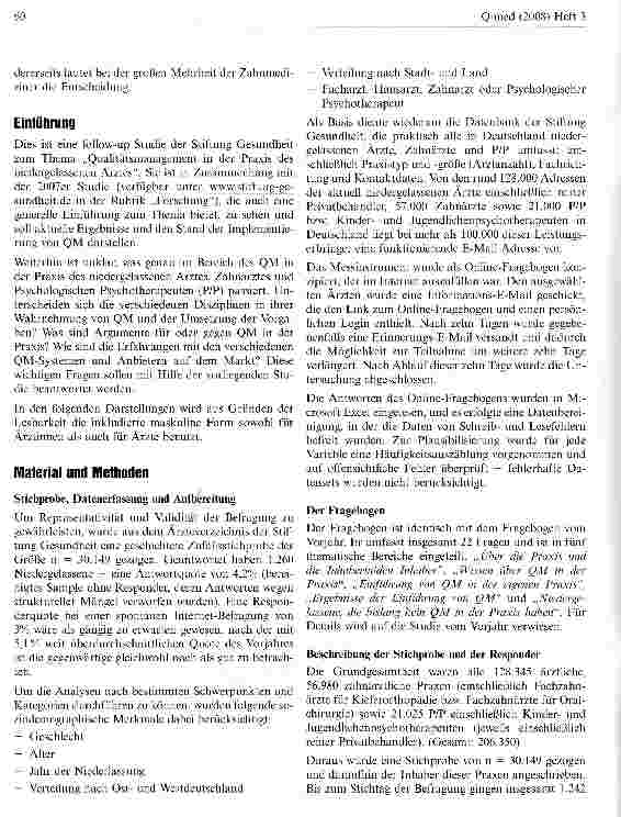 Vorschauseite 2: Qualitätsmanagement in der ärztlichen Praxis 2008 Eine deutsch-landweite Befragung niedergelassener Ärztinnen und Ärzte