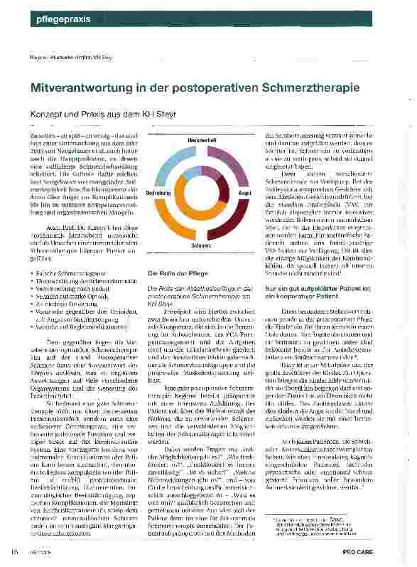 Vorschauseite 1: Mitverantwortung in der postoperativen Schmerztherapie Konzept und Praxis aus dem KH Steyr