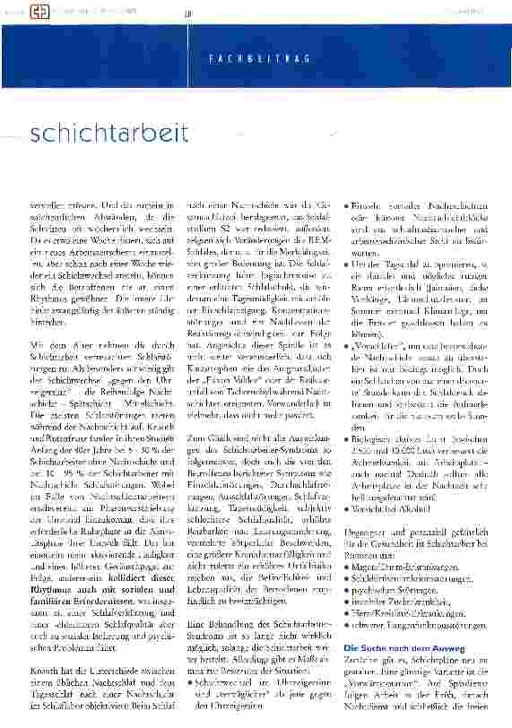 Vorschauseite 2: 500.000 Österreicher durch Schichtarbeit gefährdet vor allem die pfleseberufe sind betroffen