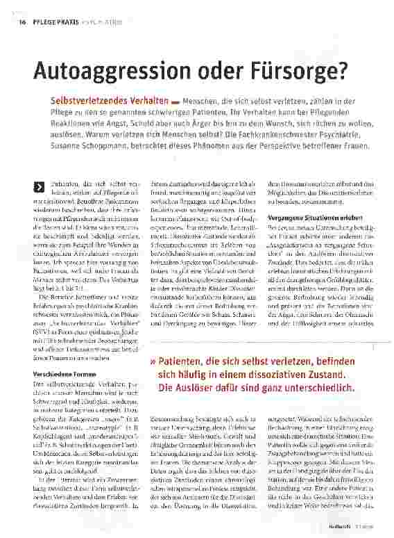 Vorschauseite 1: Autoaggression oder Fürsorge?