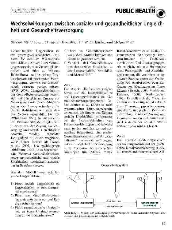 Vorschauseite 1: Wechselwirkungen zwischen sozialer und gesundheitlicher Ungleichheit und Gesundheitsversorgung