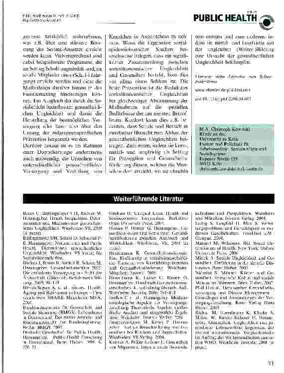 Vorschauseite 3: Sozioökonomische Ungleichheit erfordert zielgruppenspezifische Präventionsprogramme