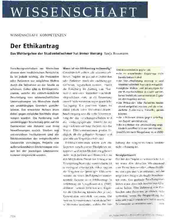 Vorschauseite 1: Der Ethikantrag. Das Wohlergehen der Studienteilnehmer hat immer Vorrang