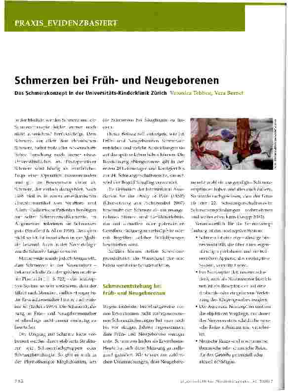 Vorschauseite 1: Schmerzen bei Frühund Neugeborenen Das Schmerzkonzept in der Universitäts-Kinderklinik Zürich