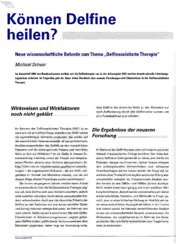 Vorschauseite 1: Können Delfine heilen? Neue wissenschaftliche Befunde zum Thema „Delfinassistierte Therapie