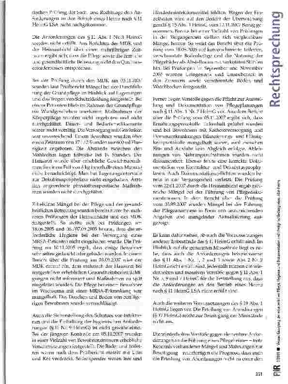 Vorschauseite 2: Vernachlässigung der erforderlichen Pflege, Hygiene und Dokumentation rechtfertigt Schließung eines Altenheims