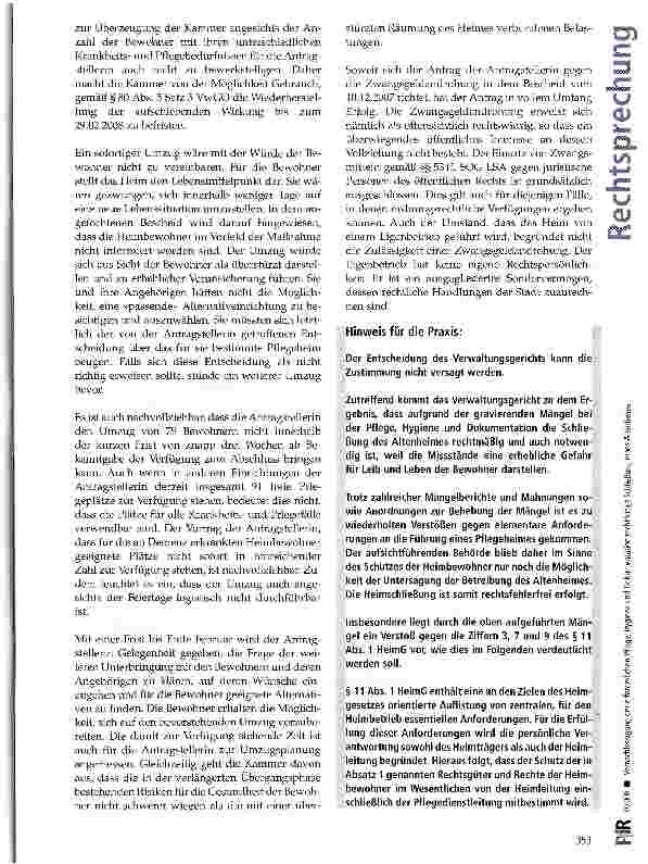 Vorschauseite 4: Vernachlässigung der erforderlichen Pflege, Hygiene und Dokumentation rechtfertigt Schließung eines Altenheims