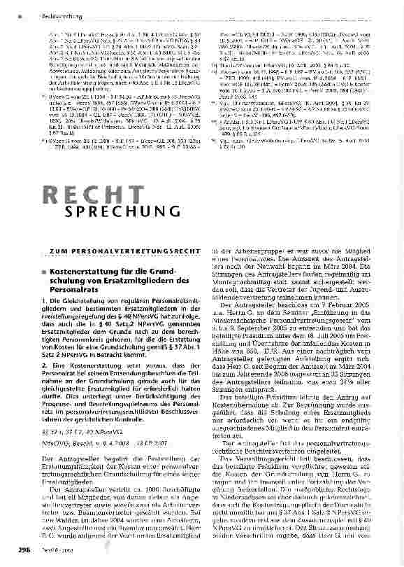 Vorschauseite 1: Kostenerstattung für die Grundschulung von Ersatzmitgliedern des Personalrats