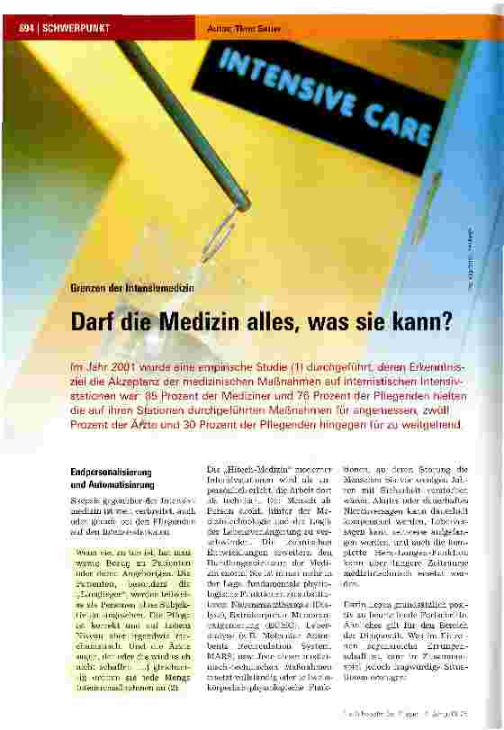 Vorschauseite 1: Grenzen der Intensivmedizin. Darf die Medizin alles, was sie kann?