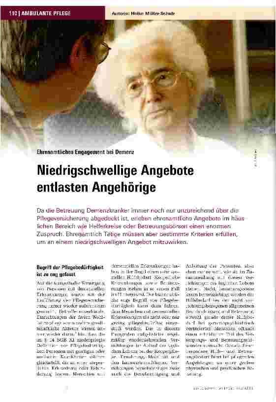 Vorschauseite 1: Niedrigschwellige Angebote entlasten Angehörige