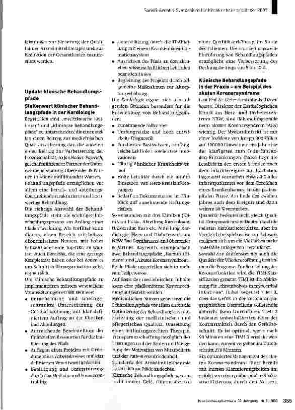Vorschauseite 5: Krankenhaus und Krankenhausapotheke 2007 - ein Update Bericht vom 9. Sanofi-Aventis-Symposium für Krankenhausapotheker, Berlin, 10. November 2007