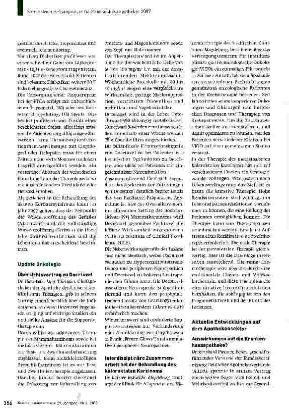 Vorschauseite 6: Krankenhaus und Krankenhausapotheke 2007 - ein Update Bericht vom 9. Sanofi-Aventis-Symposium für Krankenhausapotheker, Berlin, 10. November 2007