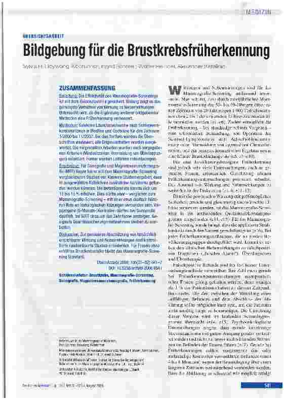 Vorschauseite 1: Bildgebung für die Brustkrebsfrüherkennung