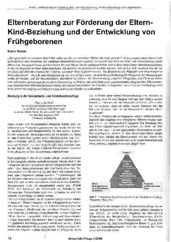 Vorschauseite 1: Elternberatung zur Förderung der Eltern-Kind-Beziehung und der Entwicklung von Frühgeborenen