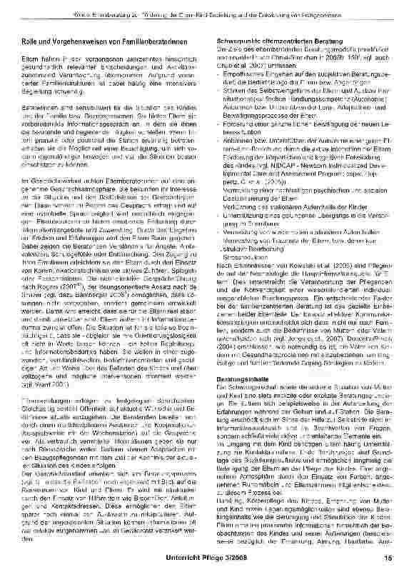 Vorschauseite 4: Elternberatung zur Förderung der Eltern-Kind-Beziehung und der Entwicklung von Frühgeborenen