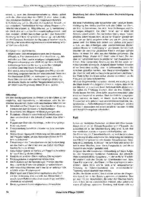 Vorschauseite 5: Elternberatung zur Förderung der Eltern-Kind-Beziehung und der Entwicklung von Frühgeborenen