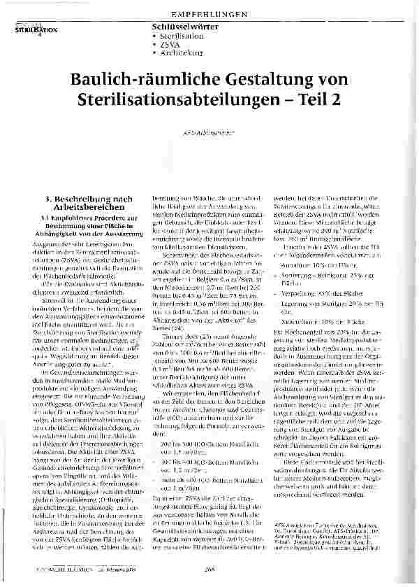Vorschauseite 1: Baulich-räumliche Gestaltung von Sterilisationsabteilungen - Teil 2