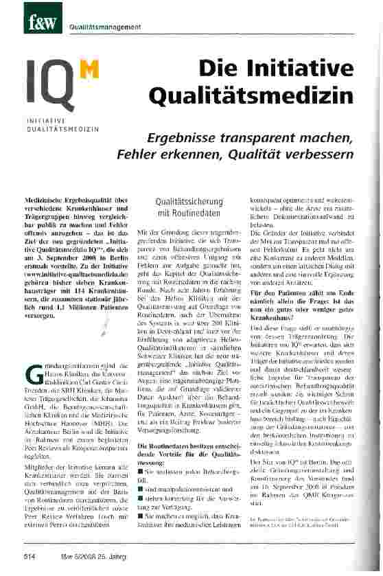 Vorschauseite 1: Die Initiative QualitätsmedizinErgebnisse transparent machen, Fehler erkennen, Qualität verbessern