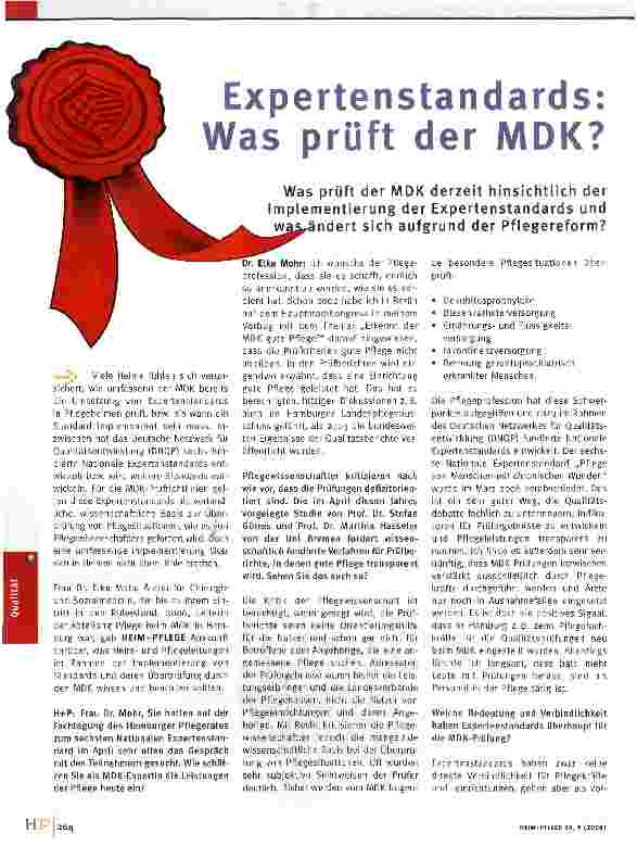 Vorschauseite 1: Expertenstandards: Was prüft der MDK?