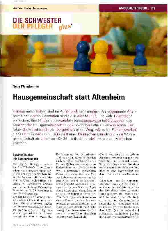 Vorschauseite 1: Hausgemeinschaft statt Altenheim