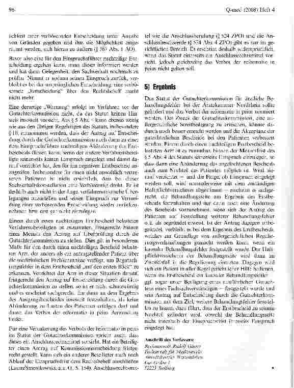 Vorschauseite 5: Verfahren vor der Gutachterkommission für ärztliche Behandlungsfehler und Verbot der reformatio in peius