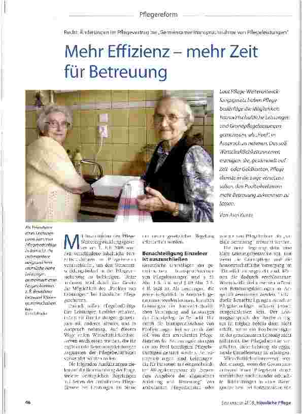 Vorschauseite 1: Recht: Änderungen im Pflegevertrag bei„Gemeinsamer Inanspruchnahme von PflegeleistungenMehr Effizienz - mehr Zeit für Betreuung