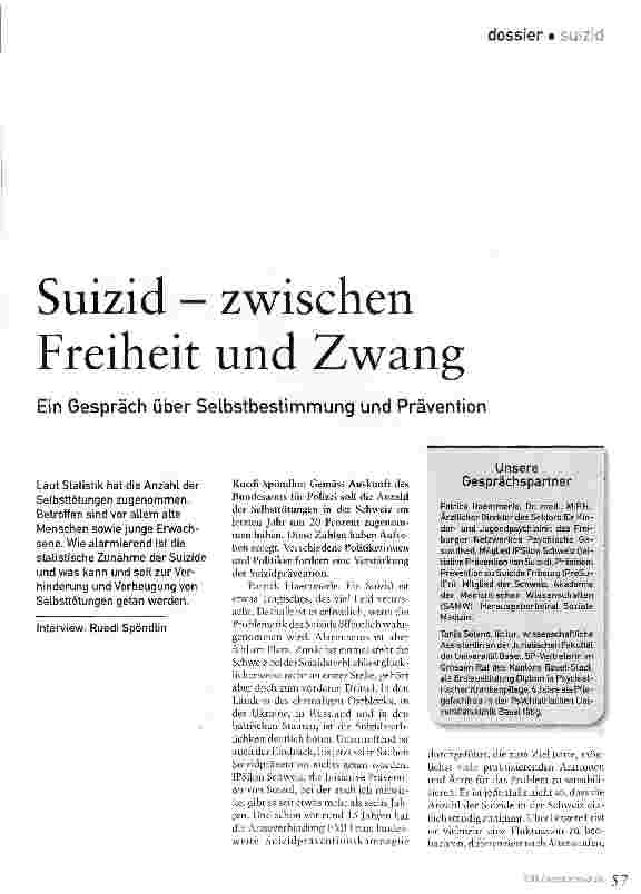 Vorschauseite 1: Suizid - zwischen Freiheit und ZwangEin Gespräch über Selbstbestimmung und Prävention