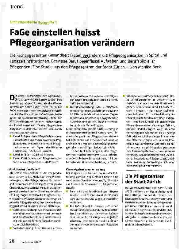 Vorschauseite 1: FaGe einstellen heisst Pflegeorganisation verändern