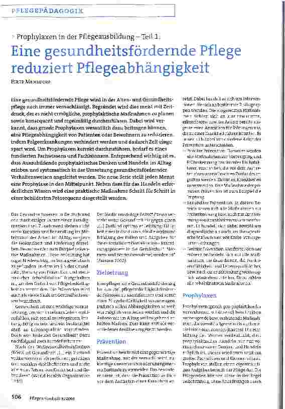 Vorschauseite 1: Eine gesundheitsfördernde Pflege reduziert Pflegeabhängigkeit Prophylaxen in der Pflegeausbildung - Teil 1