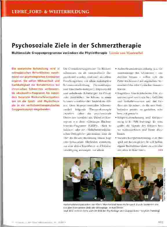Vorschauseite 1: Psychosoziale Ziele in der Schmerztherapie Multimodale Gruppenprogramme verändern die Physiotherapie