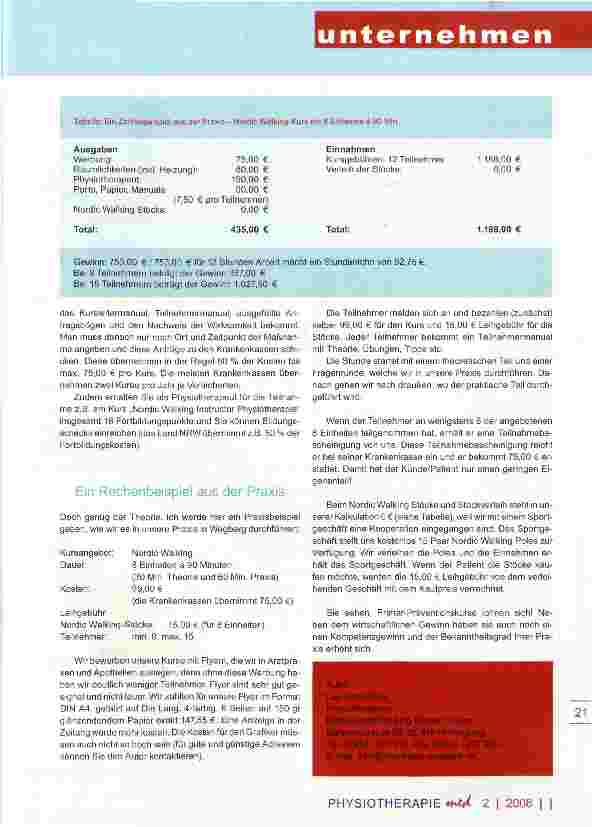 Vorschauseite 3: Nordic Walking in der PT-Praxis Teil II - Wirtschaftliche Aspekte